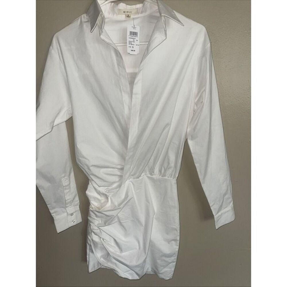 Mable Womens White Ruched Shirt Dress S V Neck Mini Dress